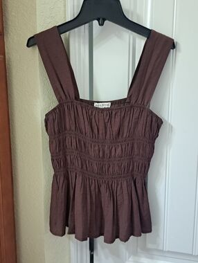 Moon River Brown Smocked Peplum Tank Top Size Medium